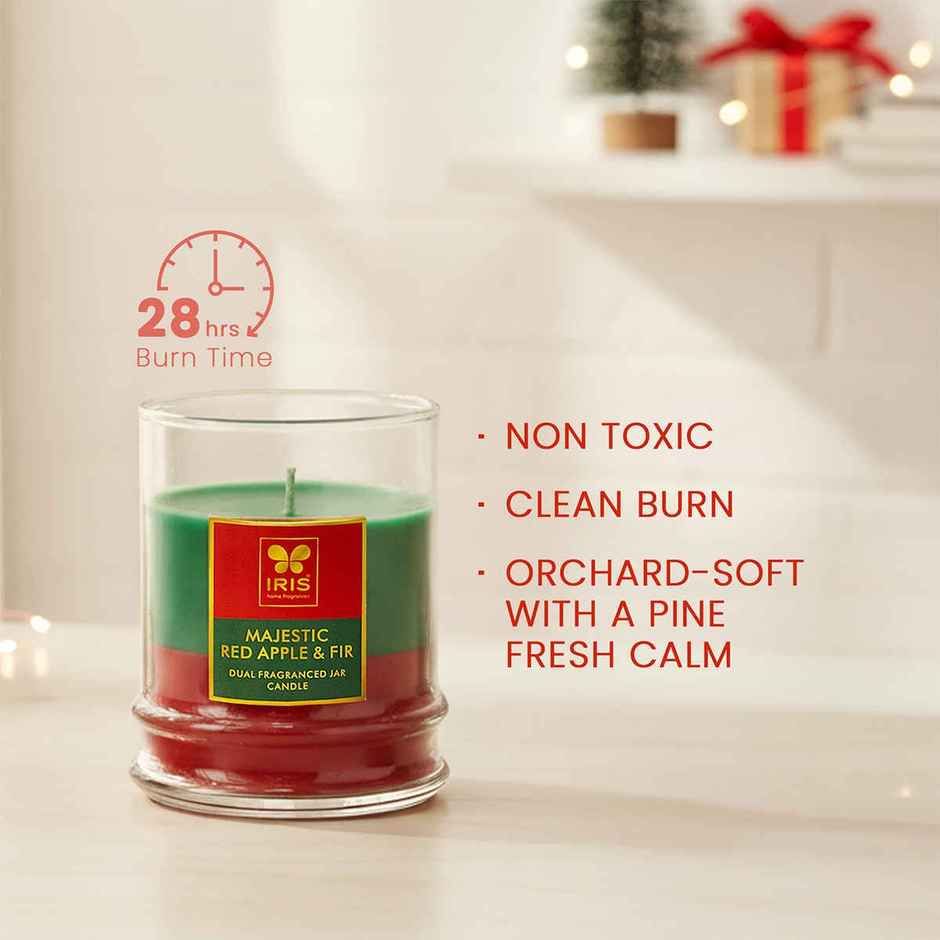 IRIS 2-in-1 Fragranced Jar Candle | Red Apple & Fir | 28 Hours Burn Time | Home Decor