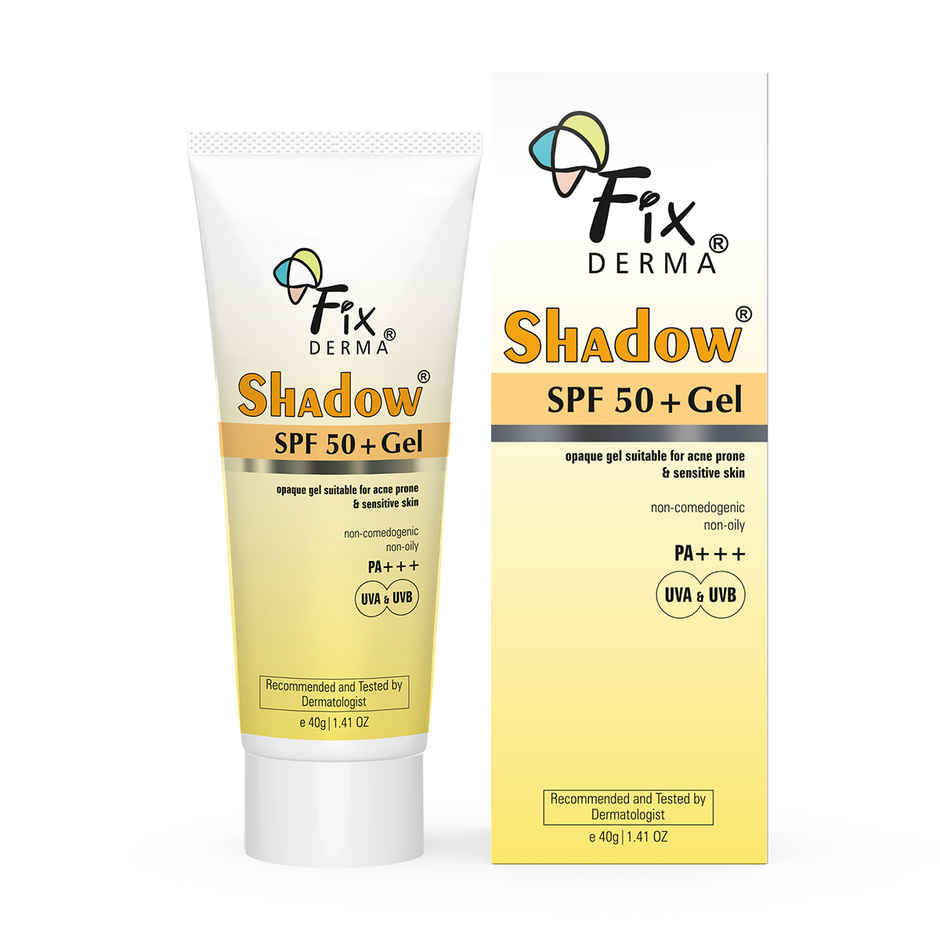 Fixderma Shadow Sunscreen Spf 50+ Pa+++ Gel, Lightweight & No White Cast For Oily Skin (40g) & Fixderma Shadow Spf 50 Lip Shield, Sunscreen Lip Balm Prevents Pigmentation & Sun Damage (15g) Combo