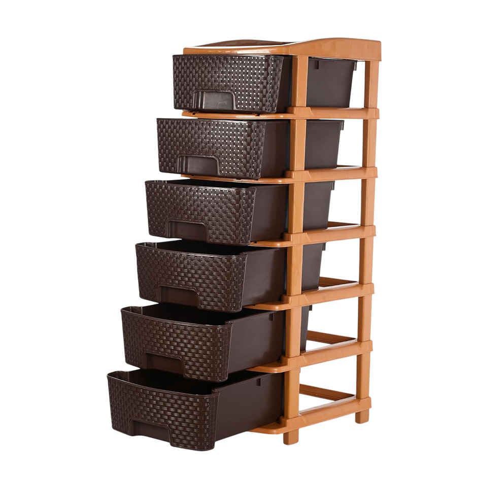 Kuber Industries Modular 6-Layer & 63 L Plastic Drawer Storage Organiser | Chocolate Brown