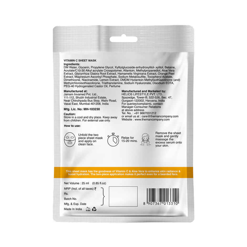 The Man Company Vitamin C Sheet Mask For Skin Brightening- Improves Skin Tone