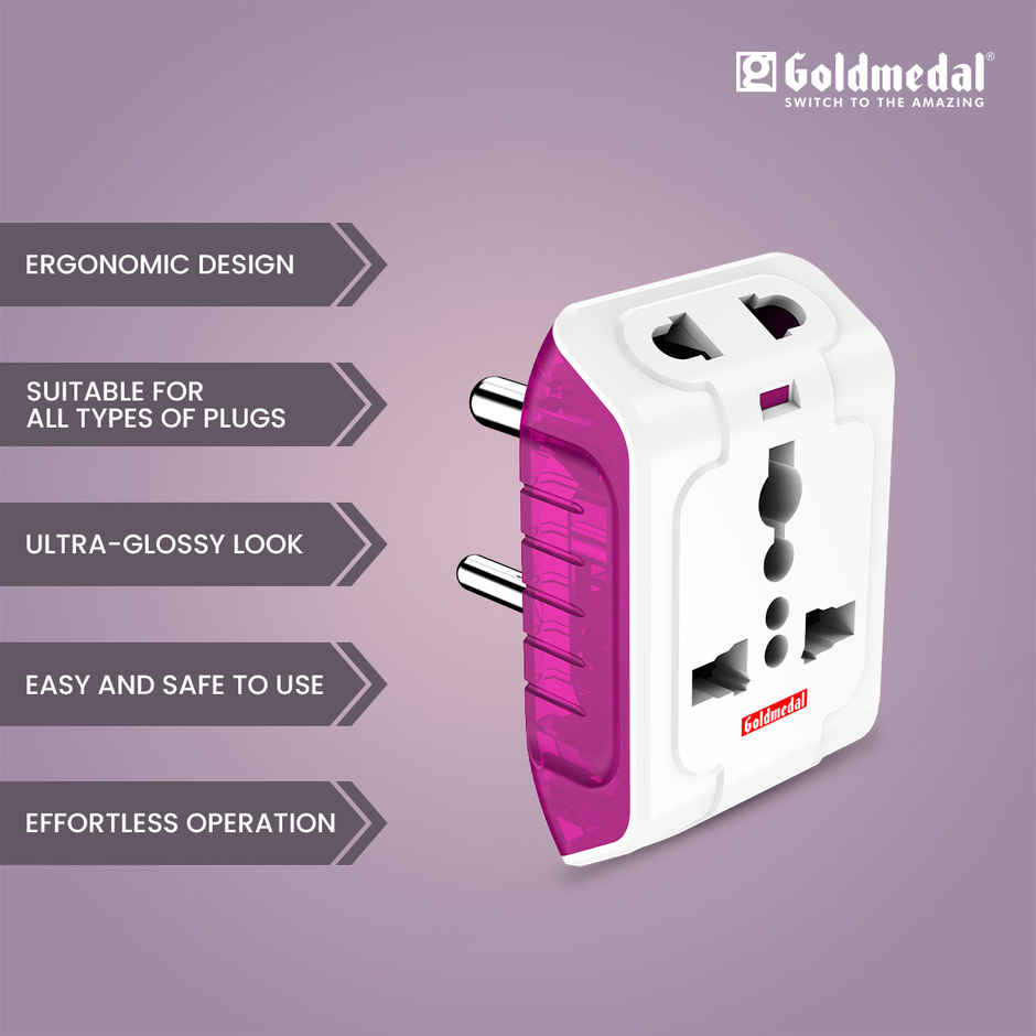 Gold Medal Spice 3 Pin 240V Multi Plug Socket | 10 Amp Adaptor with LED Indicator | Supports 2-Pin&3-Pin Plugs | Multiplug for Home&Office( Laptop/Mobile charger)