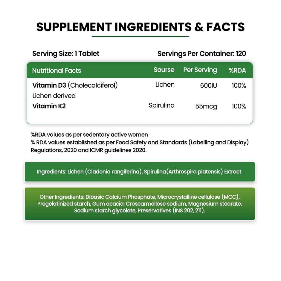 Vlado's Himalayan Organics Vitamin D3 600 IU as MK7 Supplement 120 VEG Tablets