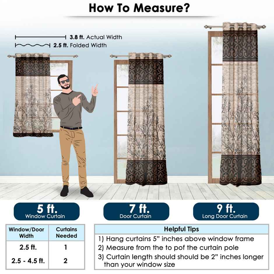 Story@Home 200 GSM Polyester Abstract 2 Piece Window Curtain | Cream & Brown