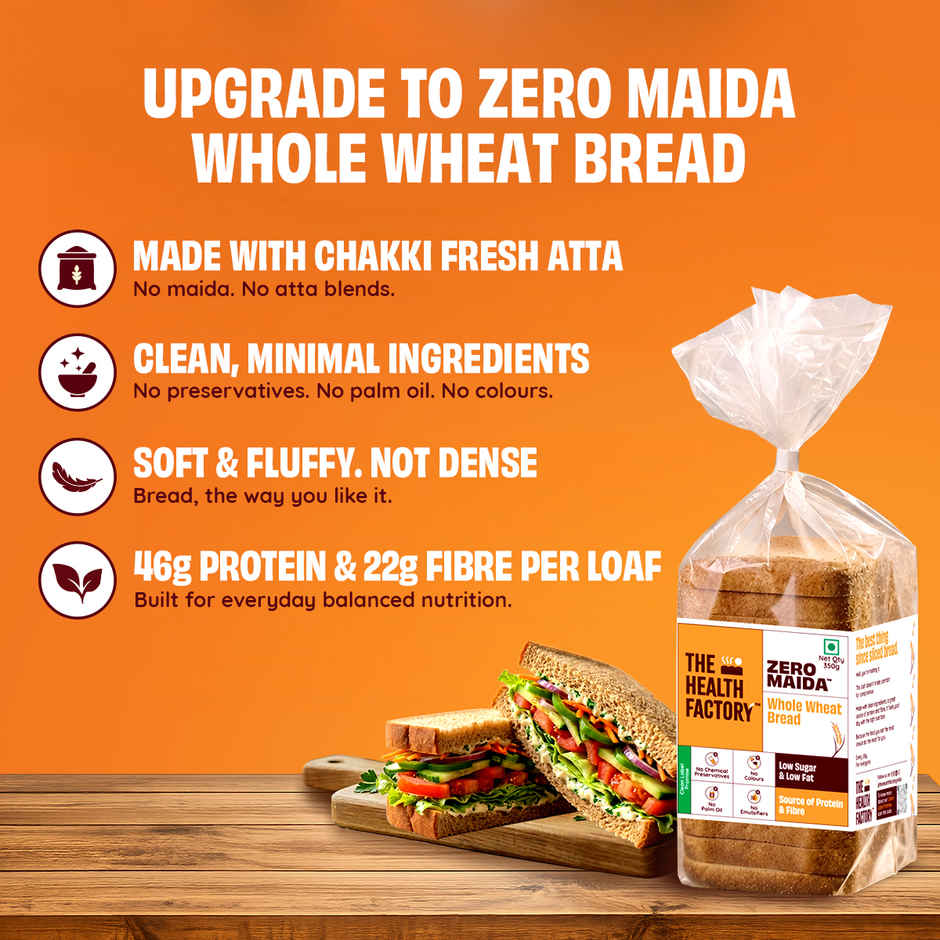 The Health Factory Zero Maida Whole Wheat Bread | Clean Label, Not Brown