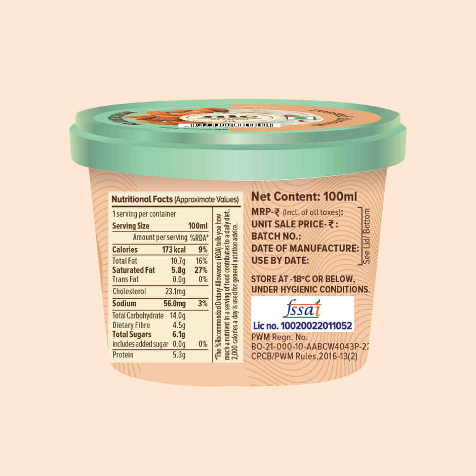 NIC Roasted Almond Ice Cream Cup | No Added Sugar | Preservative Free | No Artificial Flavors