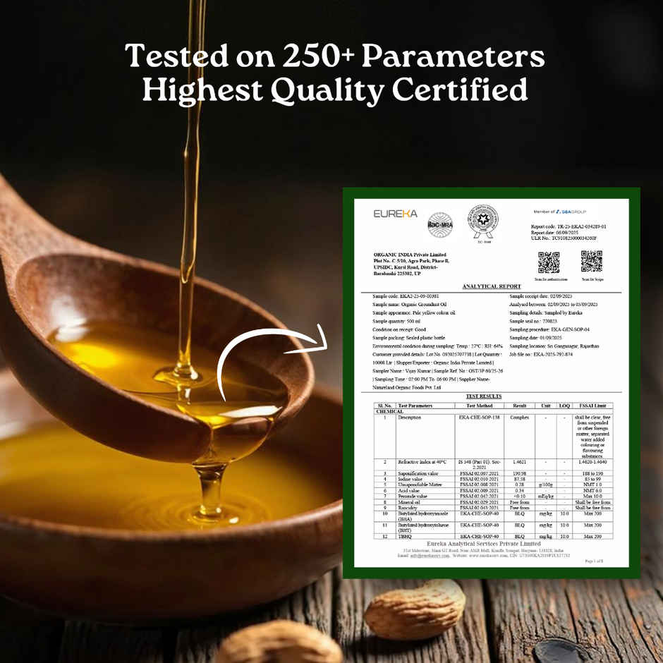 A TATA Product - Organic India Groundnut (Peanut) Cold Pressed Oil | Lab Tested on 250+ Parameters