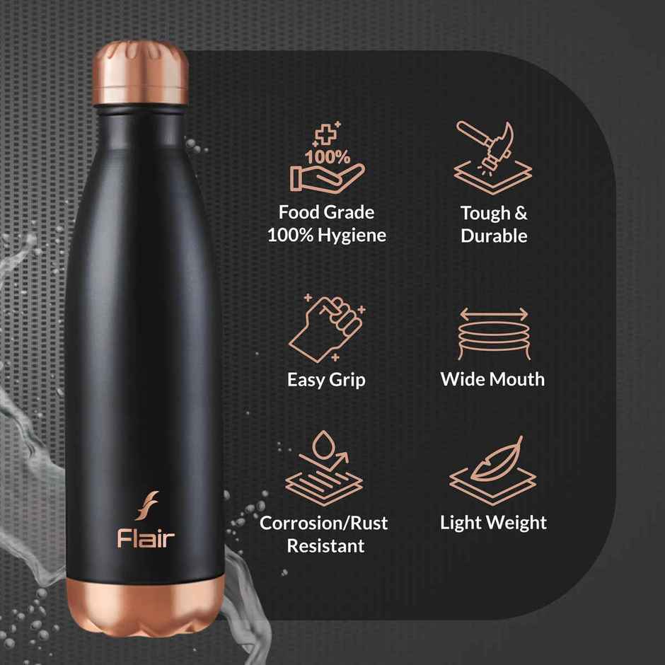 Flair Spark Vacuum Insulated Steel Water Bottle | 500 ml | Black
