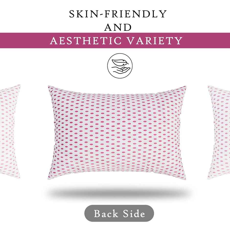Kuber Industries Dot Pink Flower Premium Cotton Pillow Cover for Bedroom | Set of 2 | White