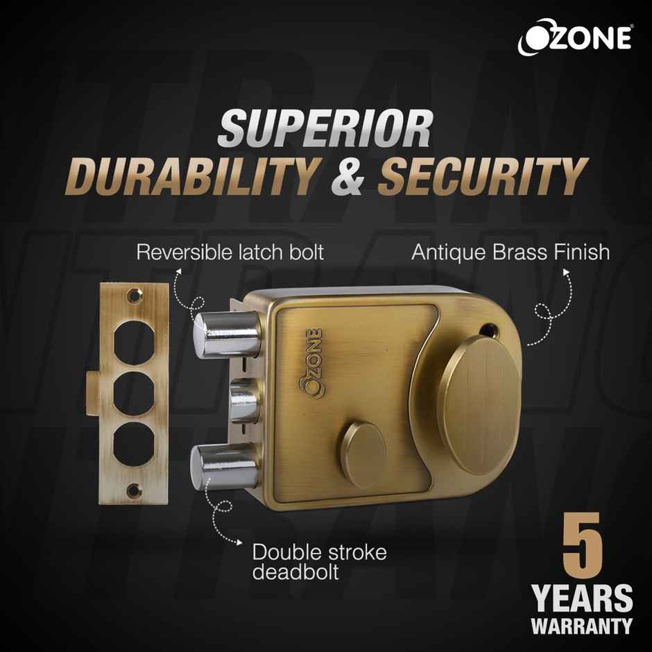 Ozone Night Latch | Single Latch + Double Bolt | Door Thickness 30-70 MM | Antique Brass Finish