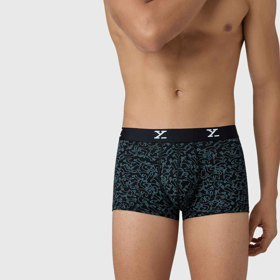 XYXX Men's Modal Printed and solid Trunks Pack of 2, Black| S
