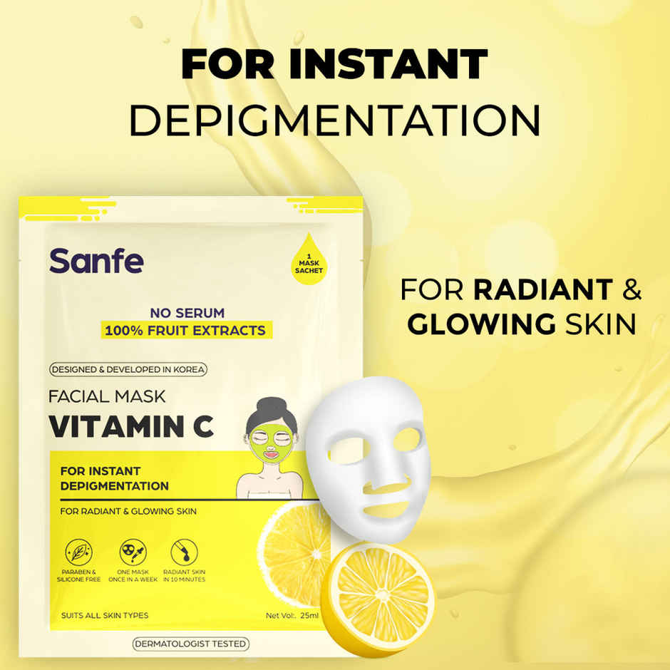 Sanfe Instant Depigmentation Vitamin C Face Mask | 100% fruit extracts, Korean Mask