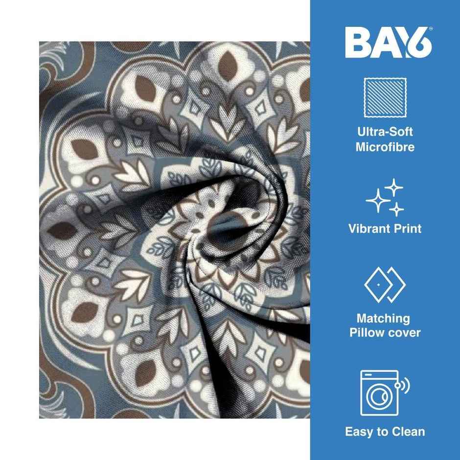 BAY6 Double Microfibre Jaipuri Print Bedsheet with 2 Pillow Covers | Grey | 87 x 94 in