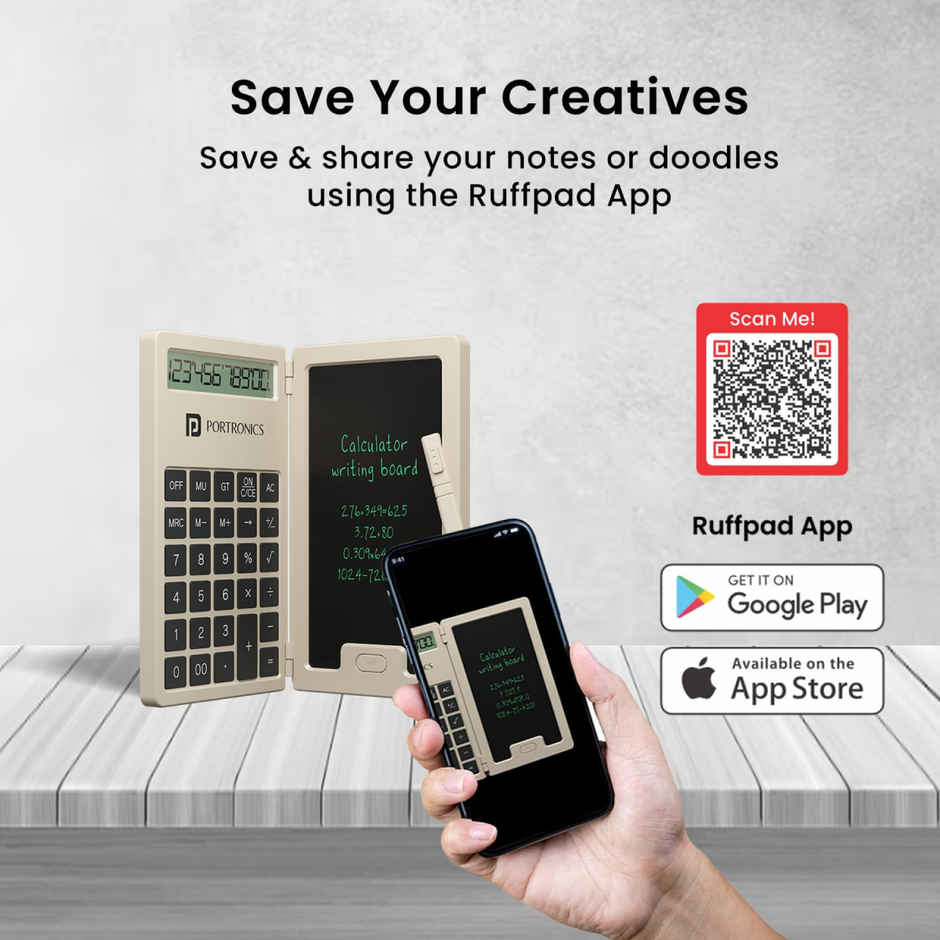 Portronics Ruffpad Calc Mini 2 In 1 Lcd Writing Pad With Digital Calculator - Grey