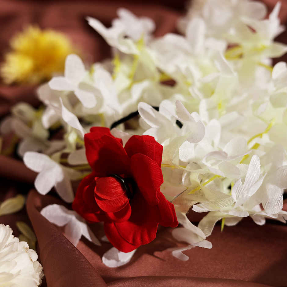 Artificial Flower with Rose Gajra | Traditional Hair Accessory | Ivory White | Oye Happy