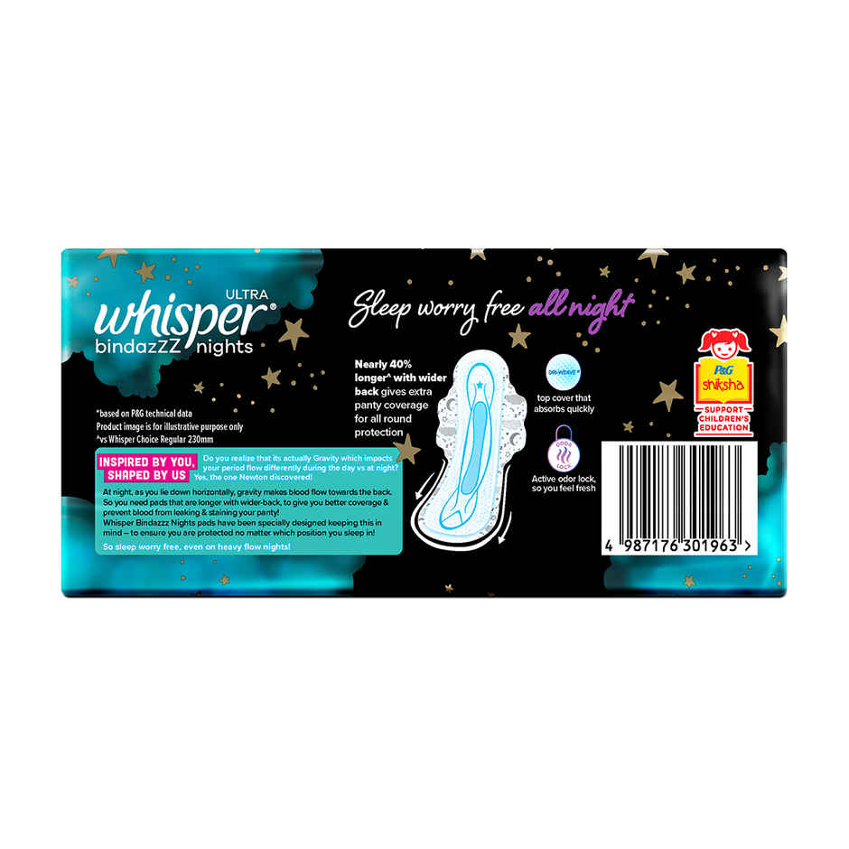 Whisper Bindazzz Nights Sanitary Pads | XXL | 30 pcs