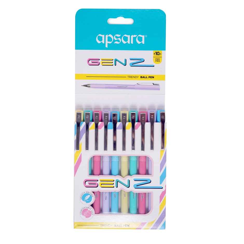 Apsara Genz Ball Pen | Smooth & Long Writing |Comfortable Grip | Pack of 10