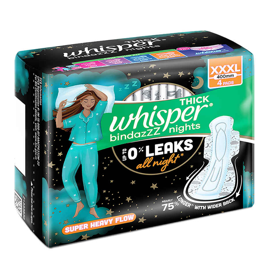 Whisper Bindazzz Nights Sanitary Pads | XXXL | 4 pcs