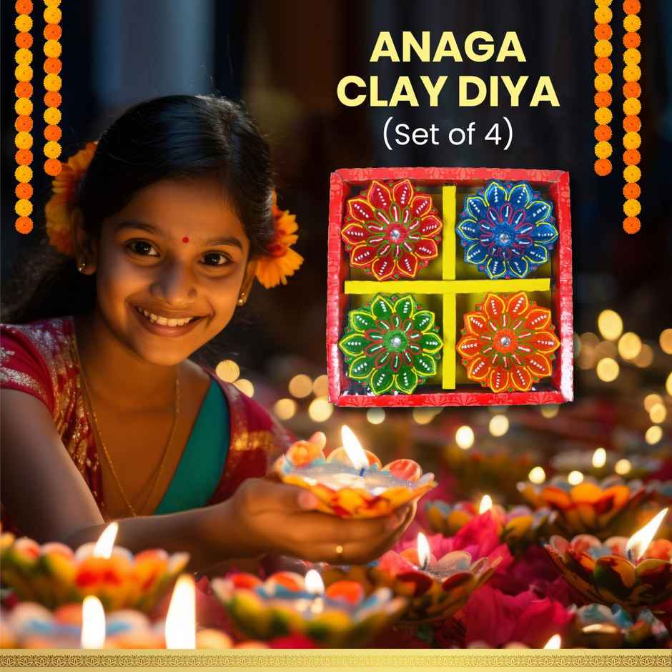 Anaga Clay Diya | Multicolour | Pack Of 4 | Designer Diya | Dealberg