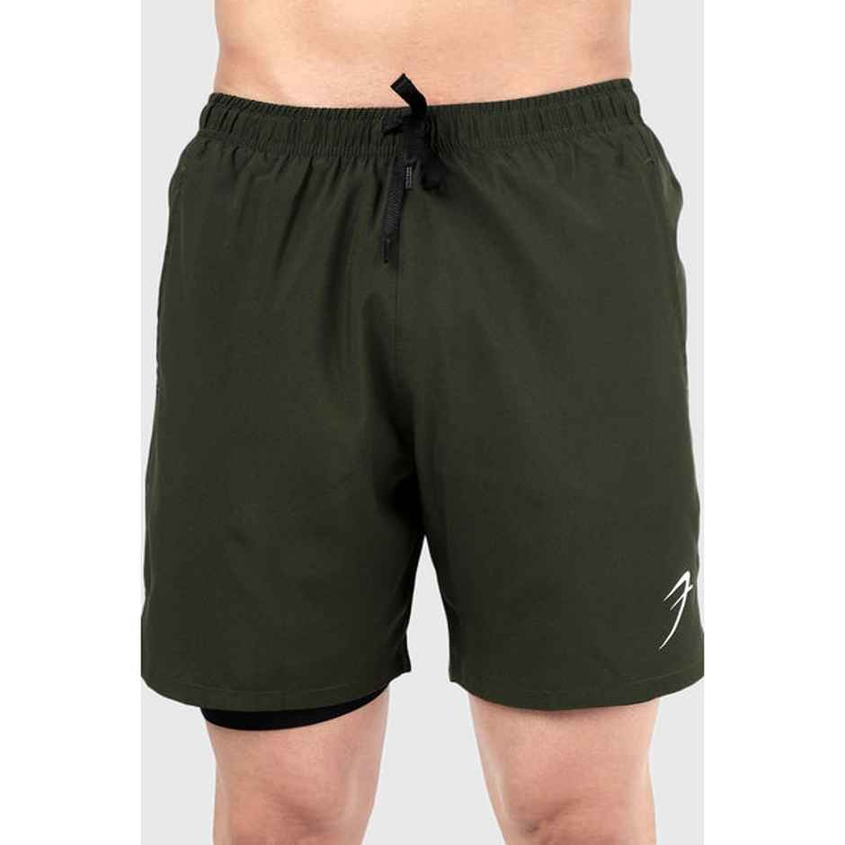 Fuaark Men's 2 in 1 Compression Shorts | Olive - L
