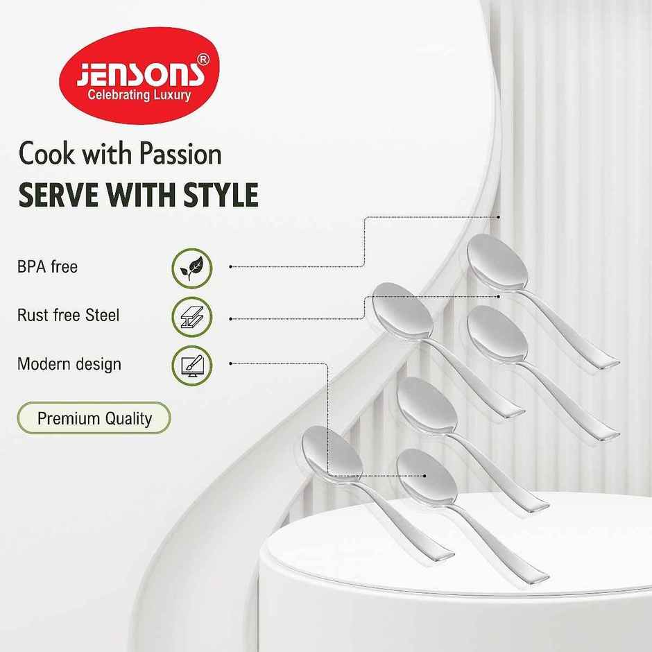 Jensons Flow Dessert Spoon Set of 6 | 17 cm