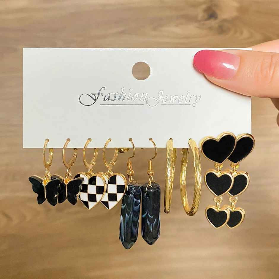 Fashion Frill Women's Stackable Earings Black Regular