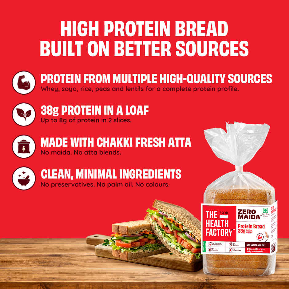 The Health Factory Protein Bread | Zero Maida | 38g High Protein | Whole Wheat Bread