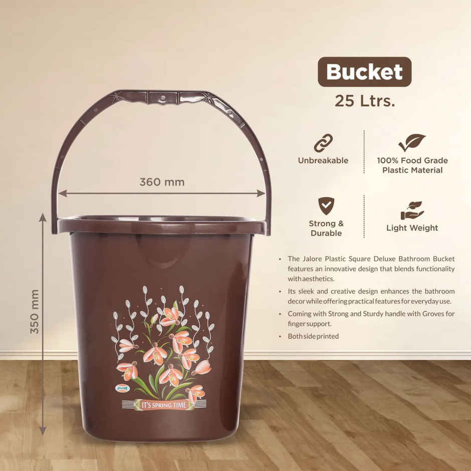 Jalore Square Plastic Bucket | Brown |25 L