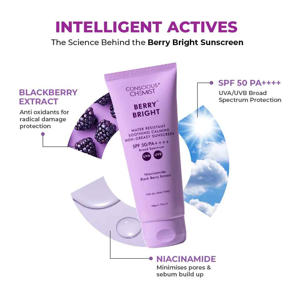 Conscious Chemist Berry Bright Water Resistant Non-Greasy Sunscreen SPF 50 PA++++