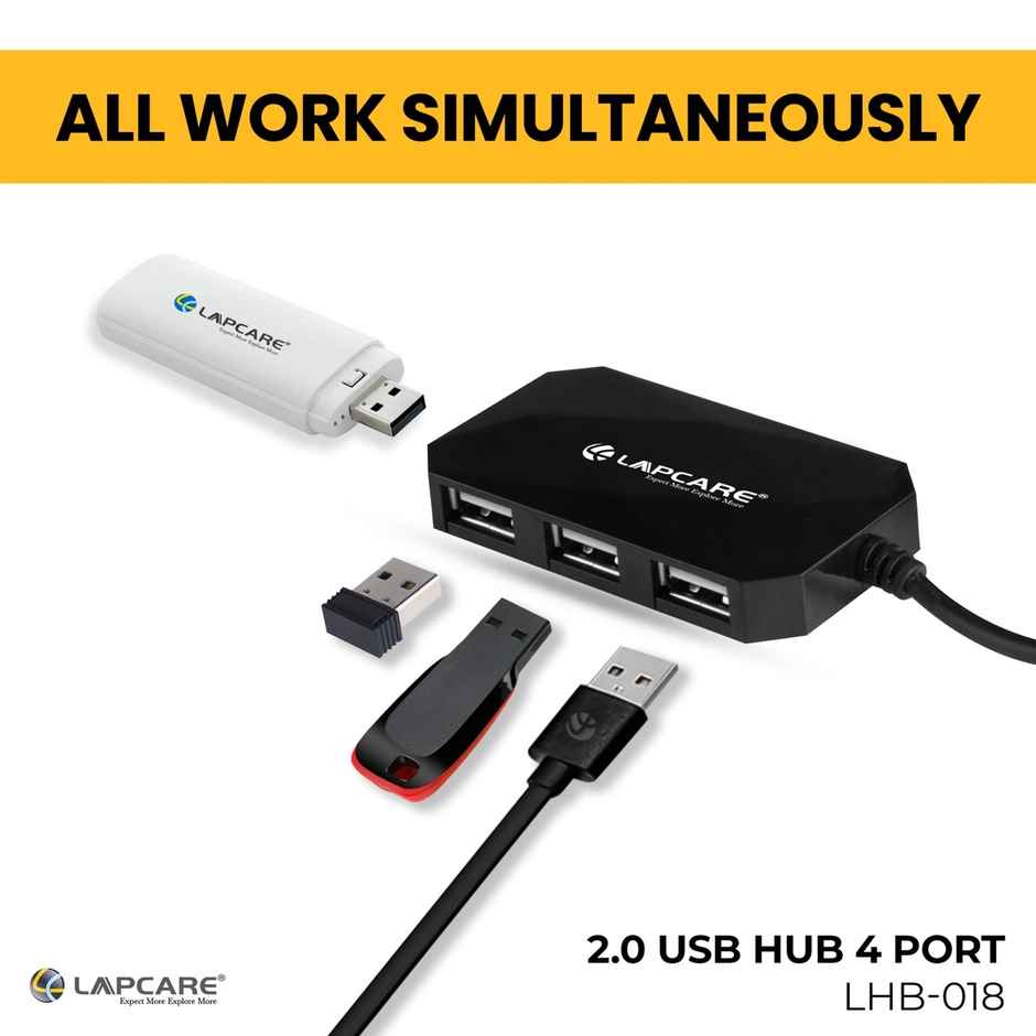 Lapcare 4-Port Hub, Usb 2.0 , Support Data Transfer Rate 1.5/12/480Mb/S With 1Meter Cable