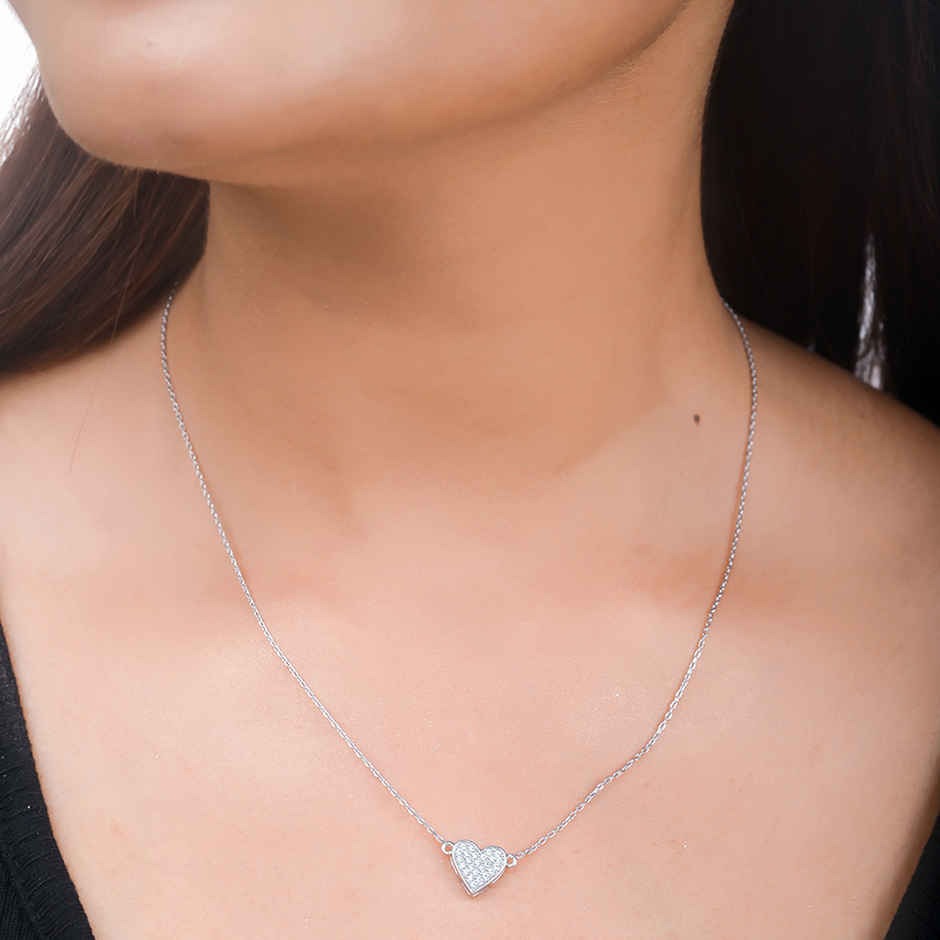 Voylla 925 Sterling Silver Cz Tiny Heart Pendant With Chain