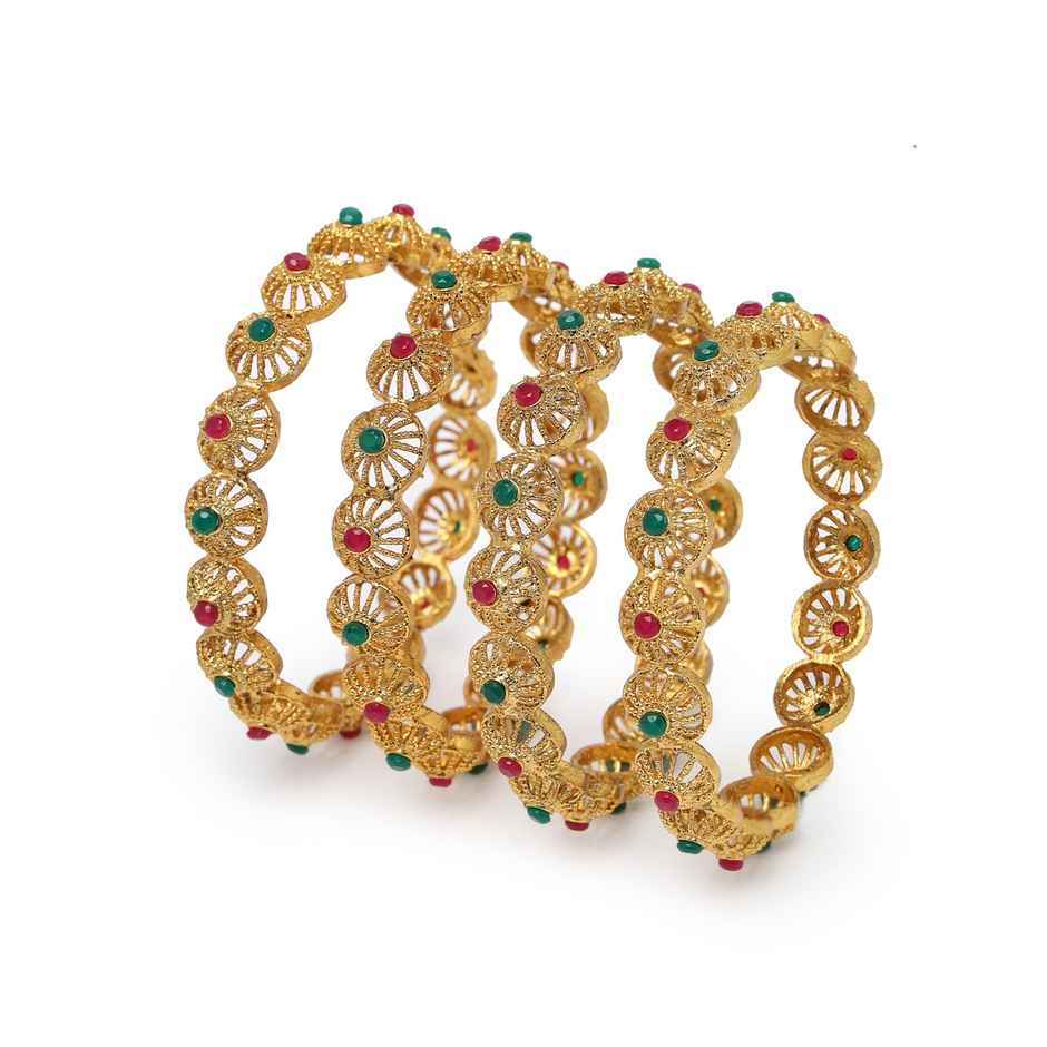 Sukkhi Classic Gold Plated Red & Green Bracelet Bangle Set Jewellery for Women & Girls - 2.8
