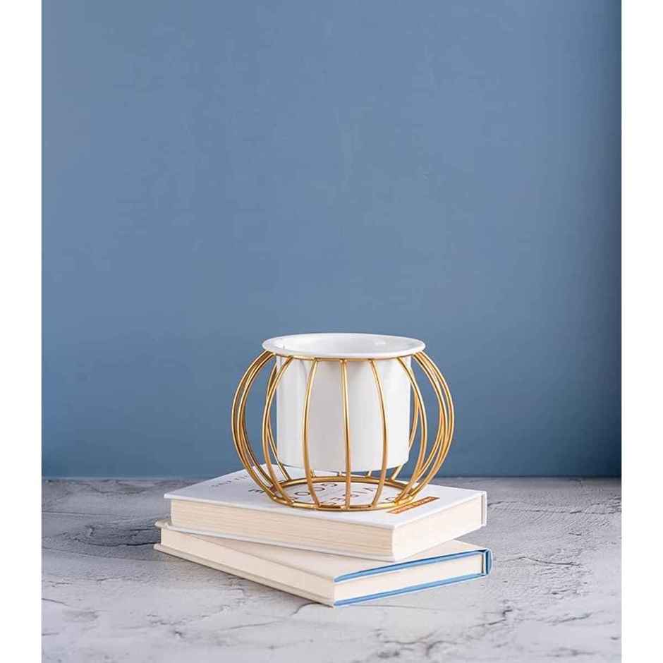 Nurturing Green - Gold Metal Planter Stand for Home Decor | Style: Round | Size: 6Inch x 4.5Inch