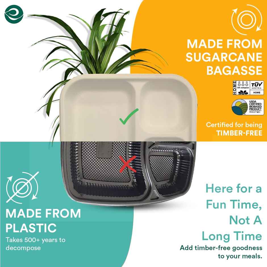 ECO SOUL 10 Count | 3CP Disposable Meal Tray/Plate Combo