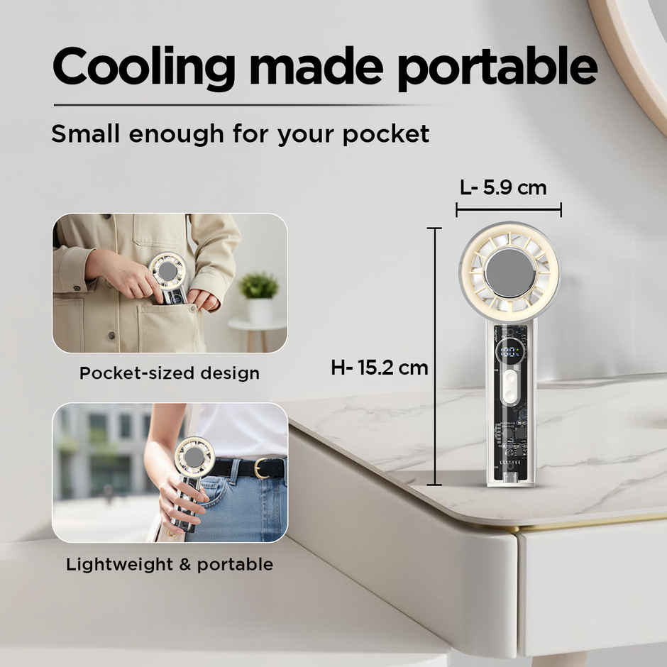 EcoLink Pocket Pal Handheld Fan (Beige) | USB Rechargeable