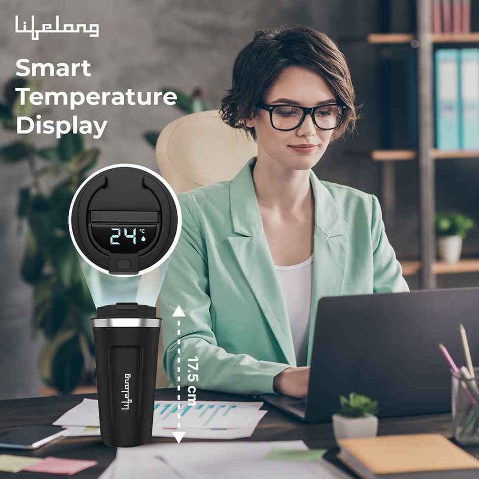 Lifelong Insulated Mug,Vacuum Insulated Temperature | 8 Hours Hot and 14 Hours Cold, 510 ml | Black