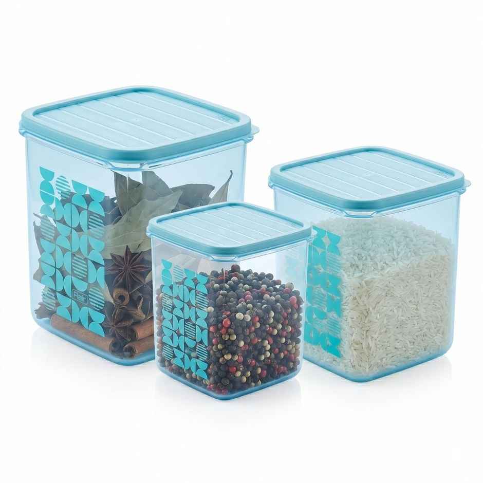 FLAIR Plastic Storewell Square Containers Set | Blue - 2 L , 3L & 4 L