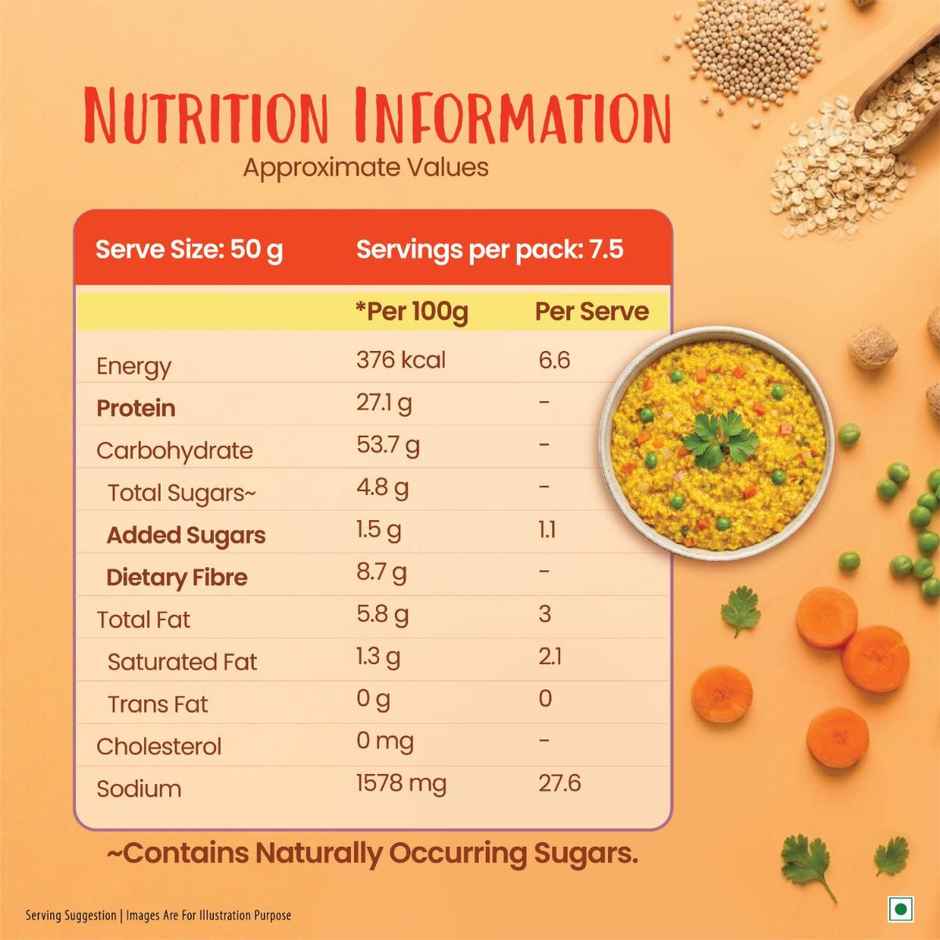 Tata Soulfull No Cook Millet Hi Protein Masala Oats with Real Vegetables, 25g Plant Protein