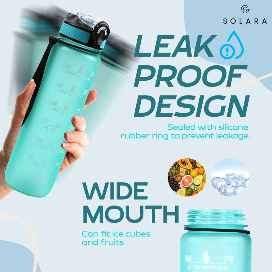 Solara Tritan Motivational Water Bottle for Travel, Office, School, Gym | Cool Aqua | 1 L