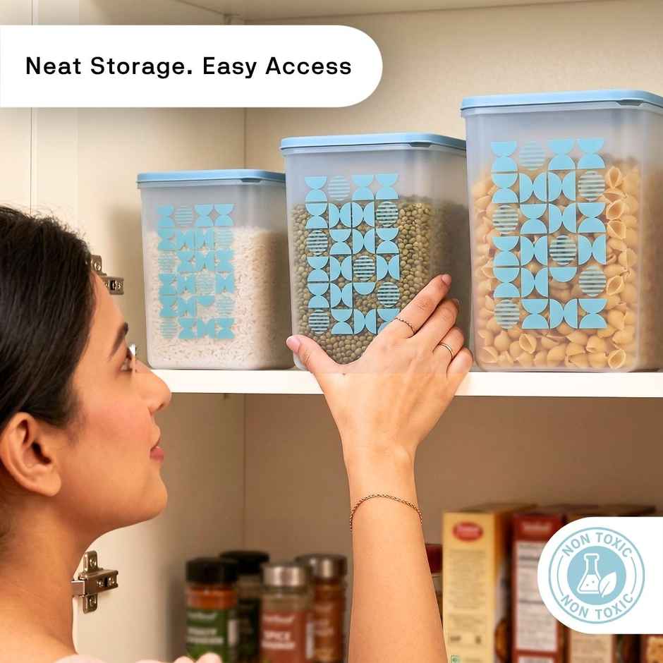 FLAIR Plastic Storewell Square Containers Set | Blue - 2 L , 3L & 4 L