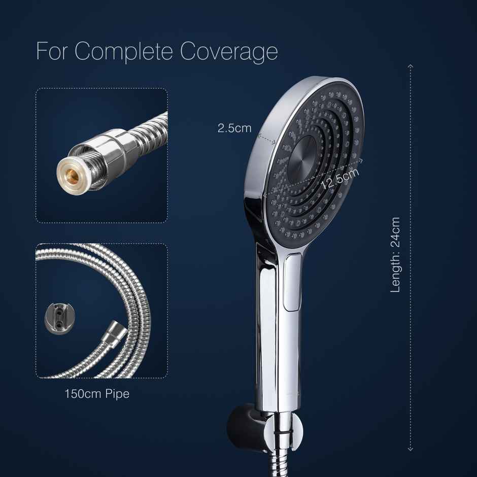 Hindware 3 Mode Hand Shower with 1.5 Meter Flexible Steel Hose Pipe & Wall Hook, Wide Head