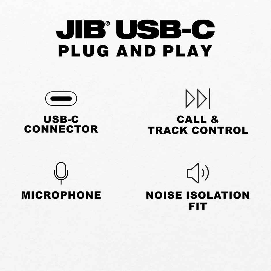 Skullcandy Jib USB-C Wired Earbuds with Noise Isolating Fit | Built-in Microphone Call - Black