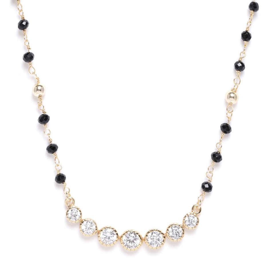 Carlton London 18Kt Gold-Plated CZ-Studded & Artificial Beaded Mangalsutra-B849903N/1