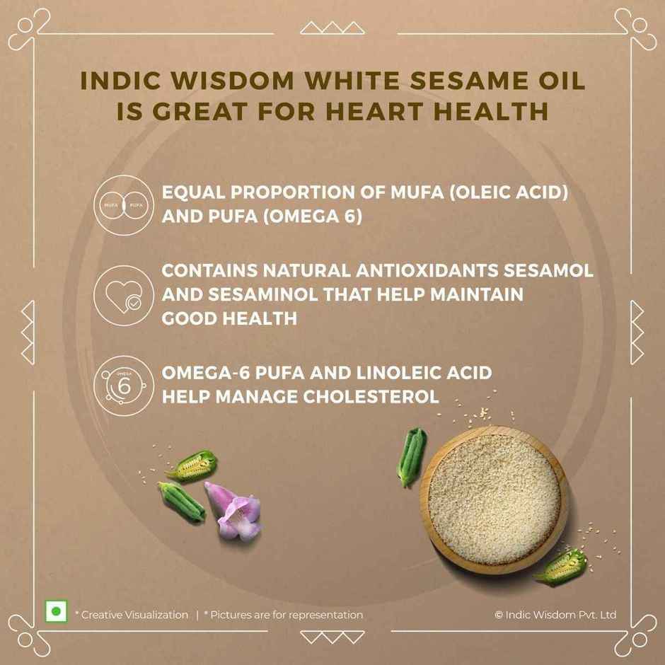 Indic Wisdom White Sesame (Til-Gingelly) Wood Cold Pressed Oil | Extracted On Wooden Churner