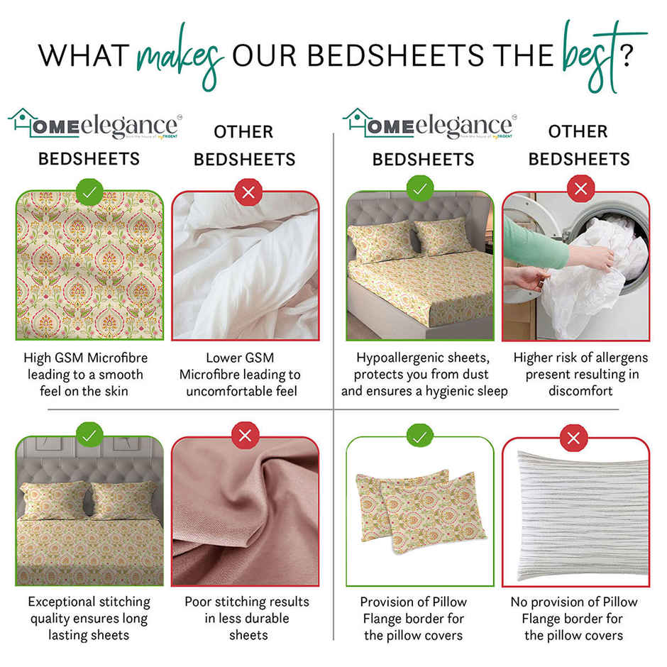 Home Elegance by myTrident Microfiber Bedsheet Set | Queen Size Double Bed sheet | 2 Pillow Covers | Eden