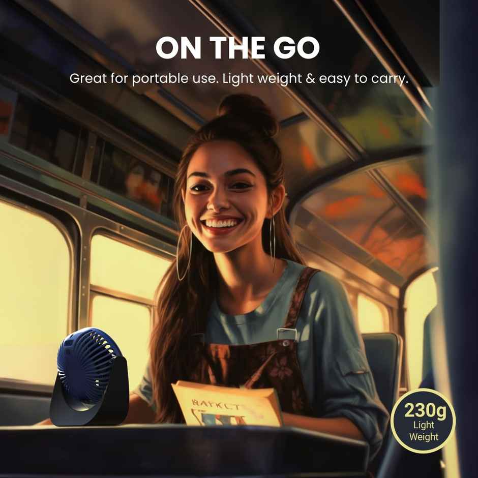 Portronics Portable Rechargeable USB Portable Fan | 360 Degree Rotatable | 200 mAh | Blue