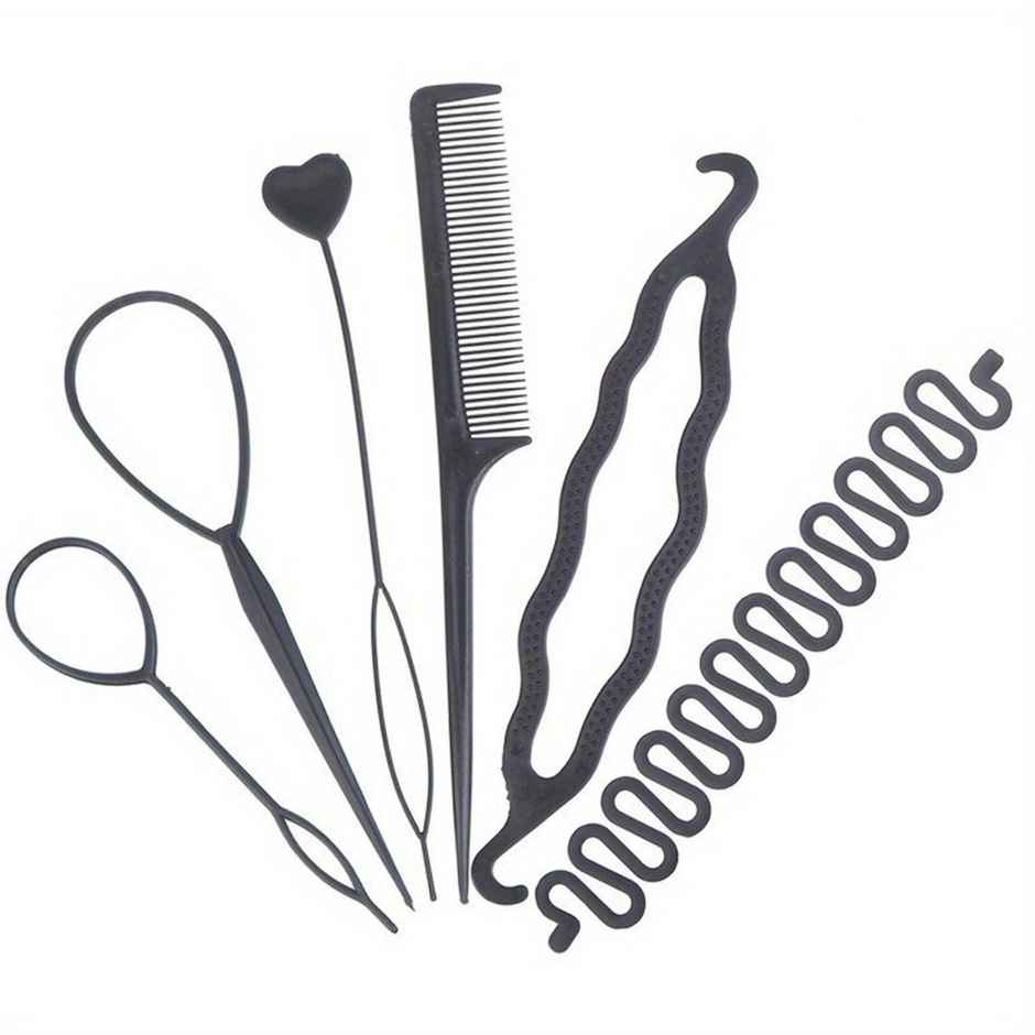 Chronex 5 Pc Hairstyle Braiding Set | Hair Bun Maker and French Braid Tools | Black