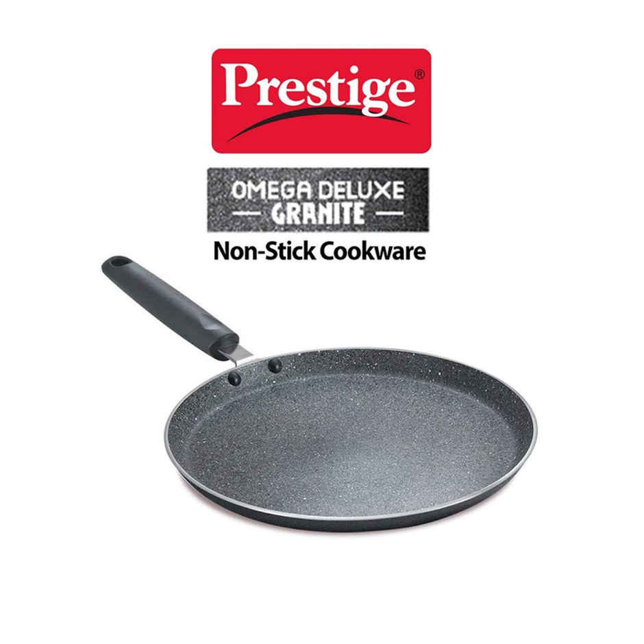 Prestige Omega Deluxe Aluminium Non-Stick Granite Cookware Omni Tawa 28cm,Stain Free Interior,Black
