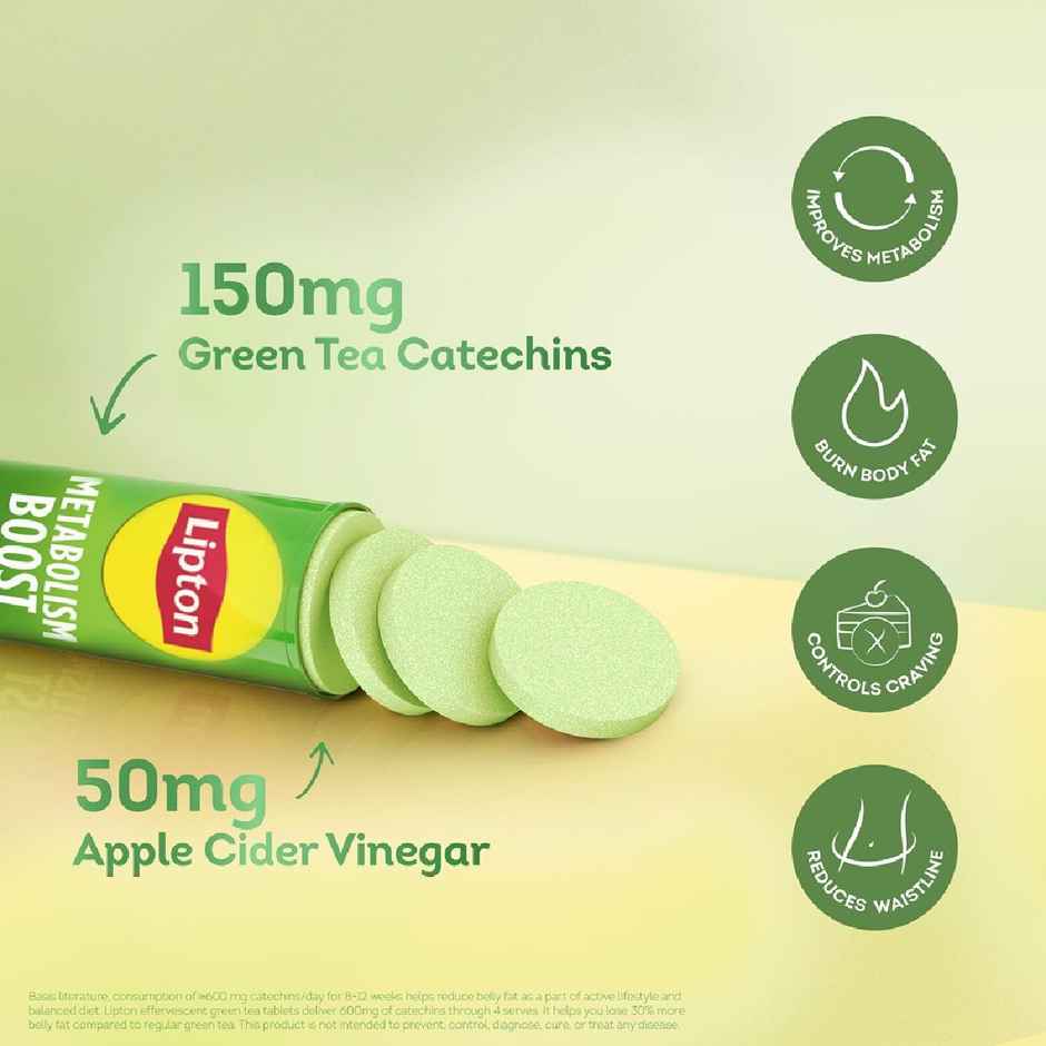 Lipton Metabolism Boost Effervescent Green Tea Tablets - Green Apple Flavour