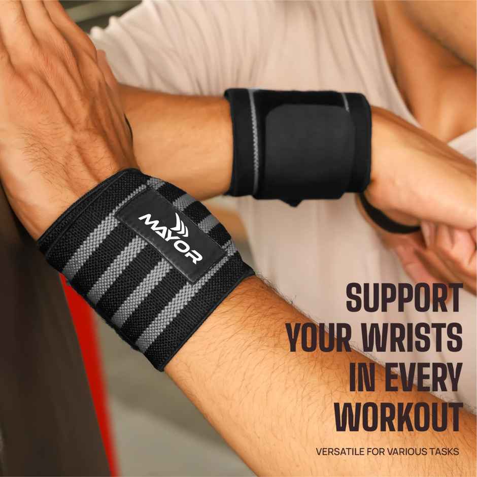 Mayor Secure Cotton Wrist Supporter for Gym Men and Women Wrist Support | Grey | Free Size