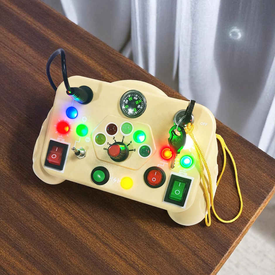 Kidology Busy Board Montessori Toys For Toddlers | Sensory LED Switch Board Toys For Kids - Yellow